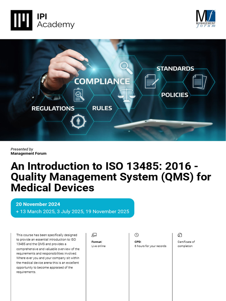 IPI 2681 An Introduction To ISO 13485 2016 - Quality Management System ...