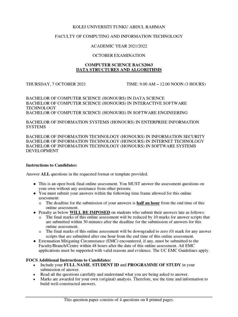 BACS2063 Data Structures Exam Paper | PDF | Queue (Abstract Data Type ...