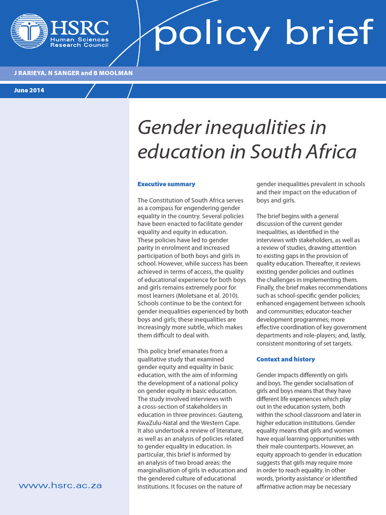 Gender Inequalities in South African Education | PDF | Gender | Gender ...