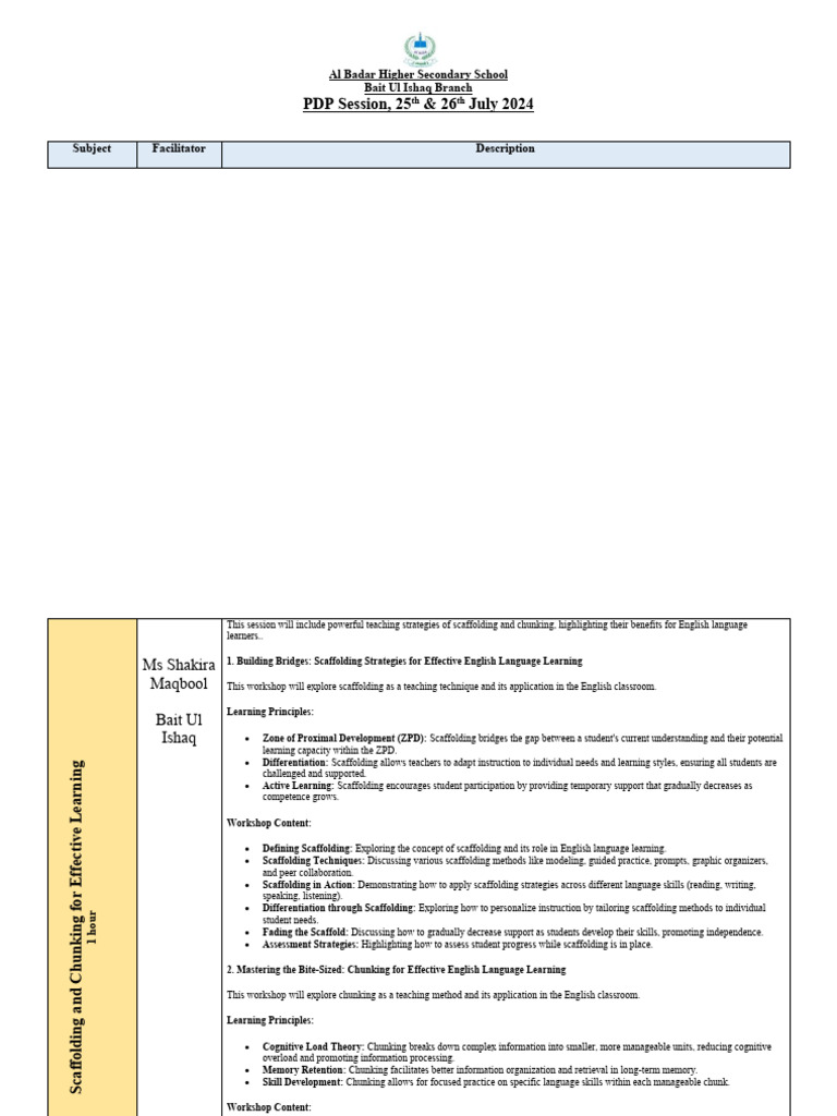 English pdp schedule 25 26 july 2024 pdf learning narrative