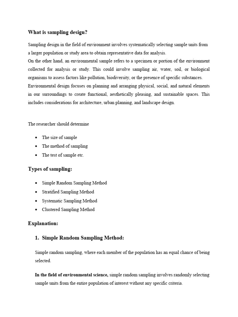 Types and Design of Sampling | PDF | Environmental Monitoring ...