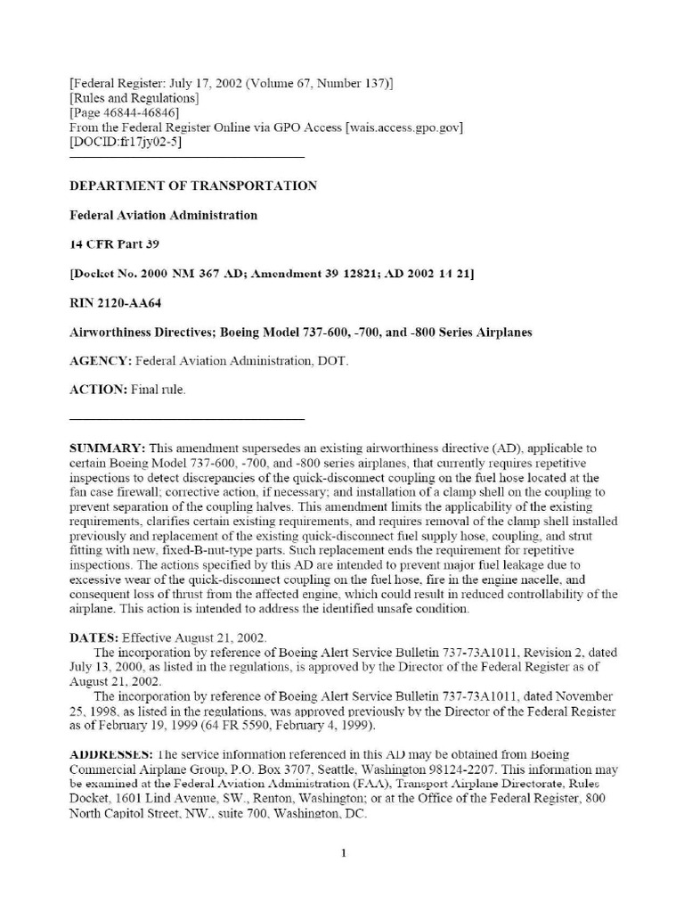 Faa - Ad 2002-14-21 | PDF