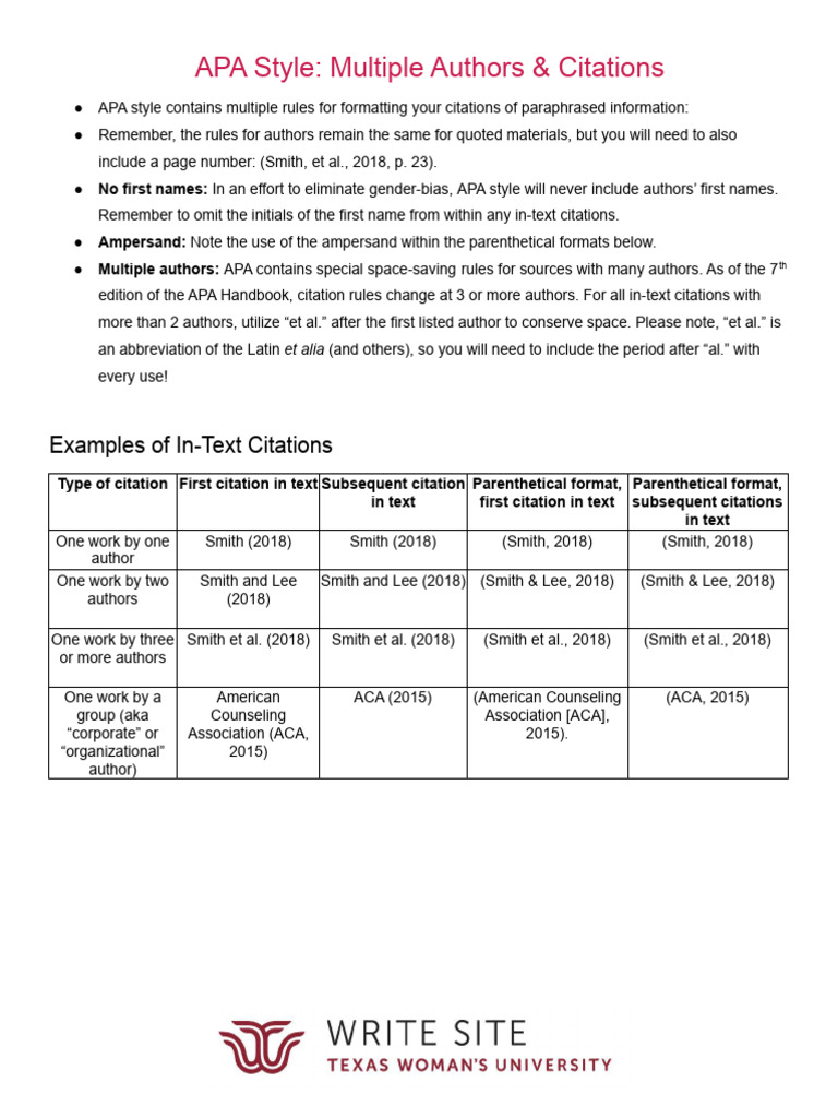 Citing Multiple Authors in Text APA | PDF