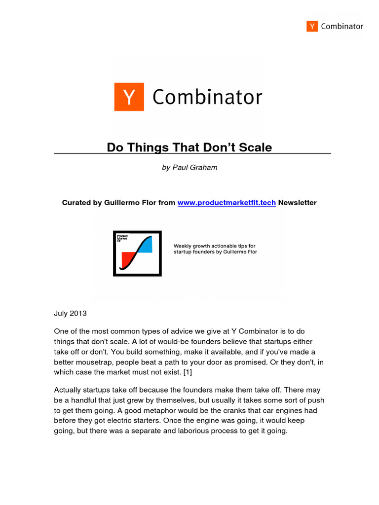 Do Things That Don T Scale Pdf Startup Company Small Business