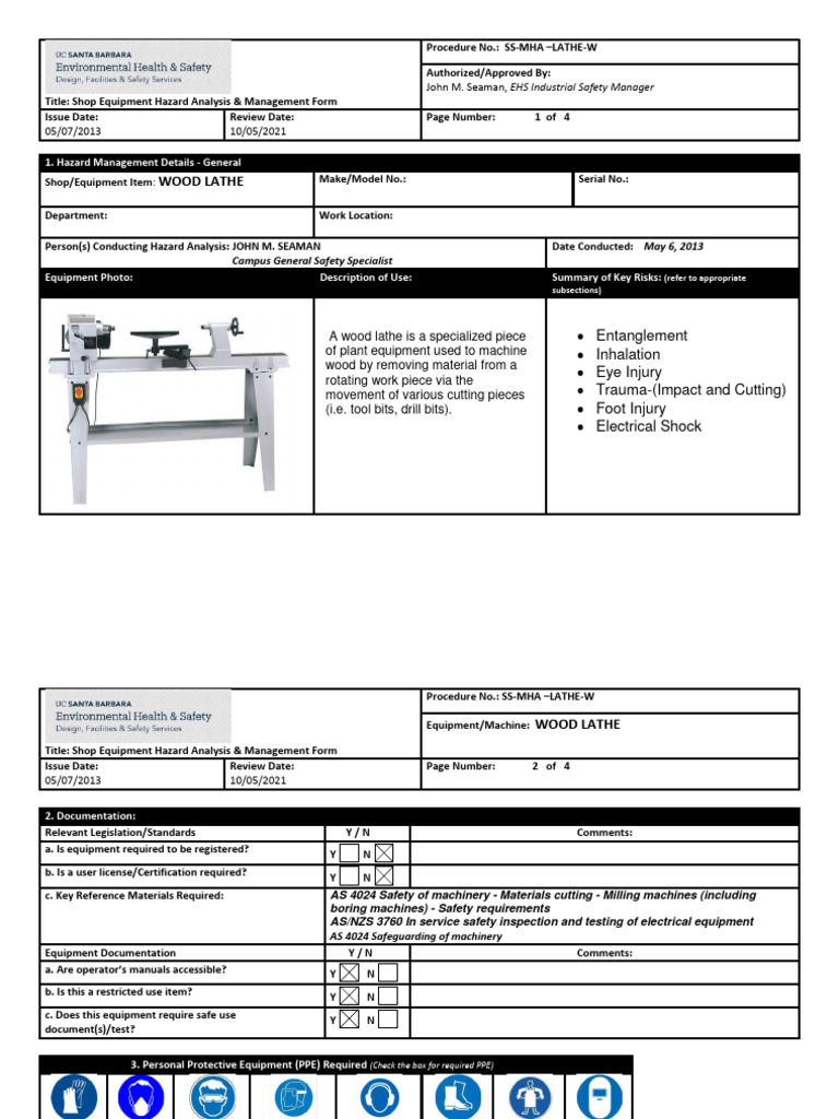 Shop Safety Equipment Hazard Analysis and Management WOOD LATHE | PDF ...