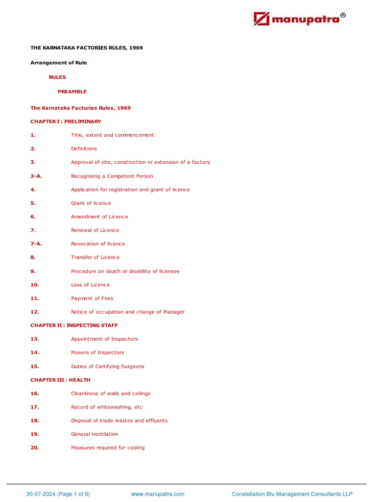 Karnataka Factories Rules, 1969 | PDF | License | Overtime