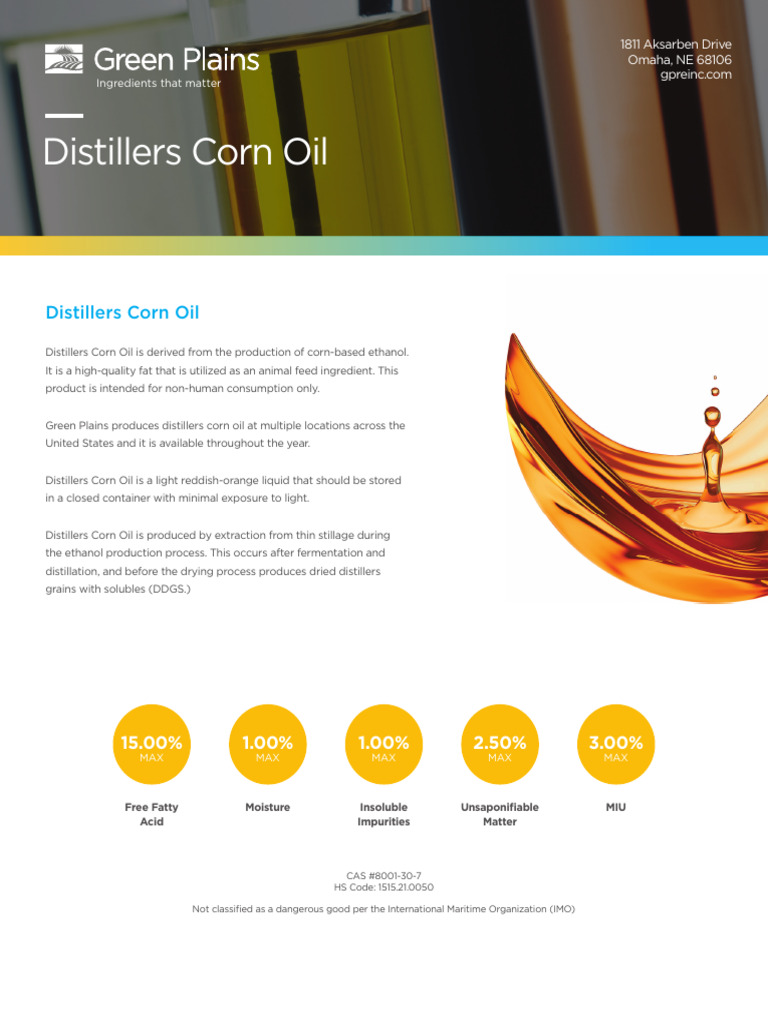 Distillers Corn Oil Overview and Uses | PDF | Maize | Distillation