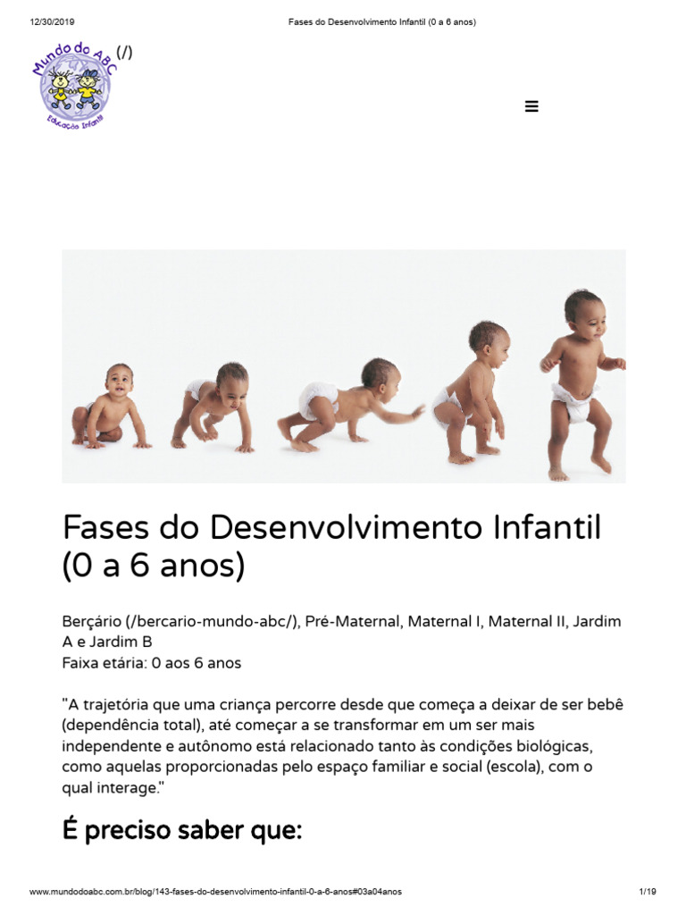 Fases do Desenvolvimento Infantil (0-6 anos) | PDF | Emoções | Ciências ...