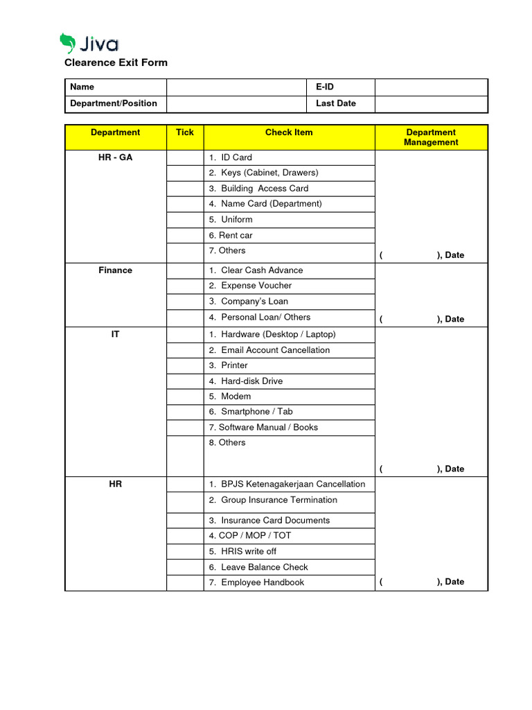 Employee Clearance Exit Form Template | PDF | Computing | Computer Science