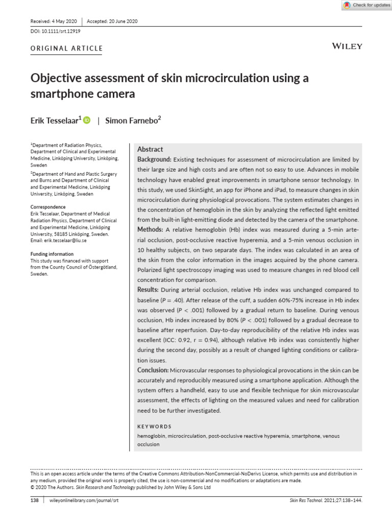 Smartphone-Based Skin Microcirculation Assessment | PDF | Camera ...