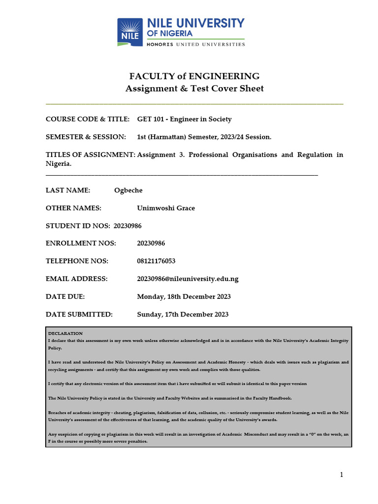 GET 101 2023. Assignment 3. | PDF | Engineering | Software Development ...