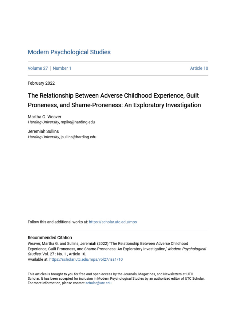 Guilt Proneness and Adverse Childhood Experiences | PDF | Shame ...