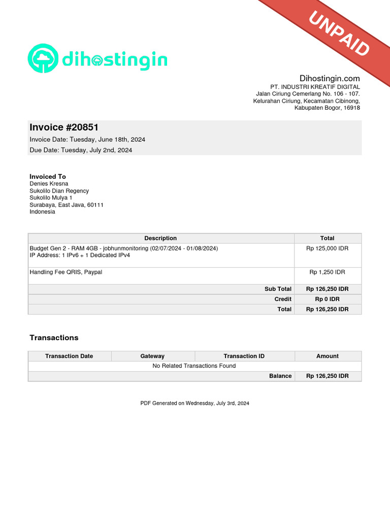 Unpaid Invoice #20851 Details | PDF | Wide Area Network ...