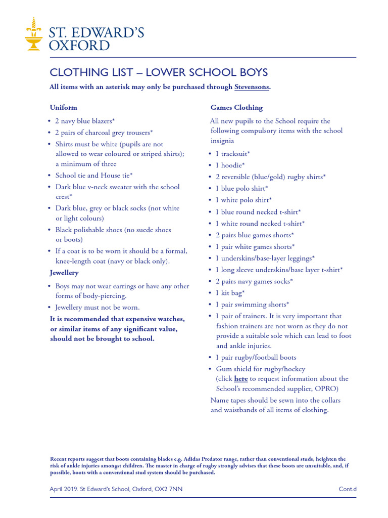 SE-Clothing-List-Lower-School-Boys-April-2019 | PDF | T Shirt | Clothing