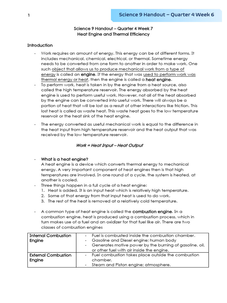 Heat Engines for 9th Grade Science | PDF | Internal Combustion Engine ...