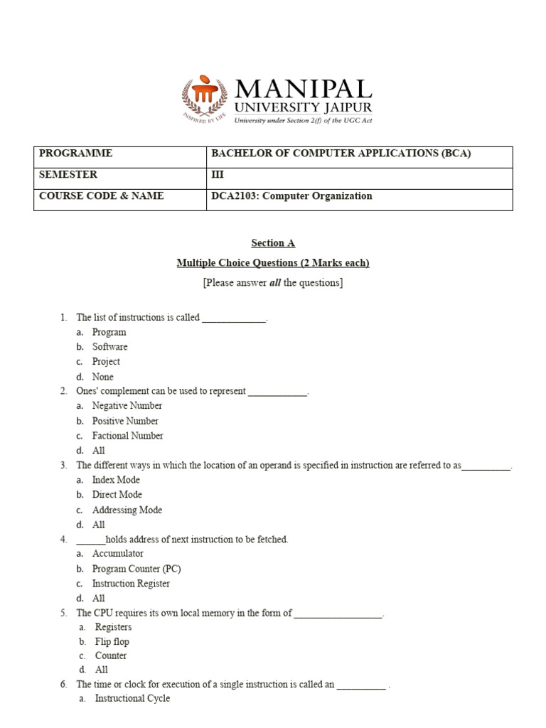 BCA Semester 3: Computer Organization Exam | PDF | Printer (Computing ...