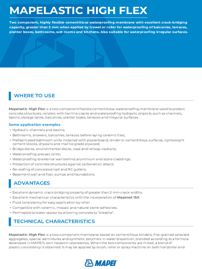 Mapelastic High Flex Waterproofing Guide | PDF | Concrete | Cement