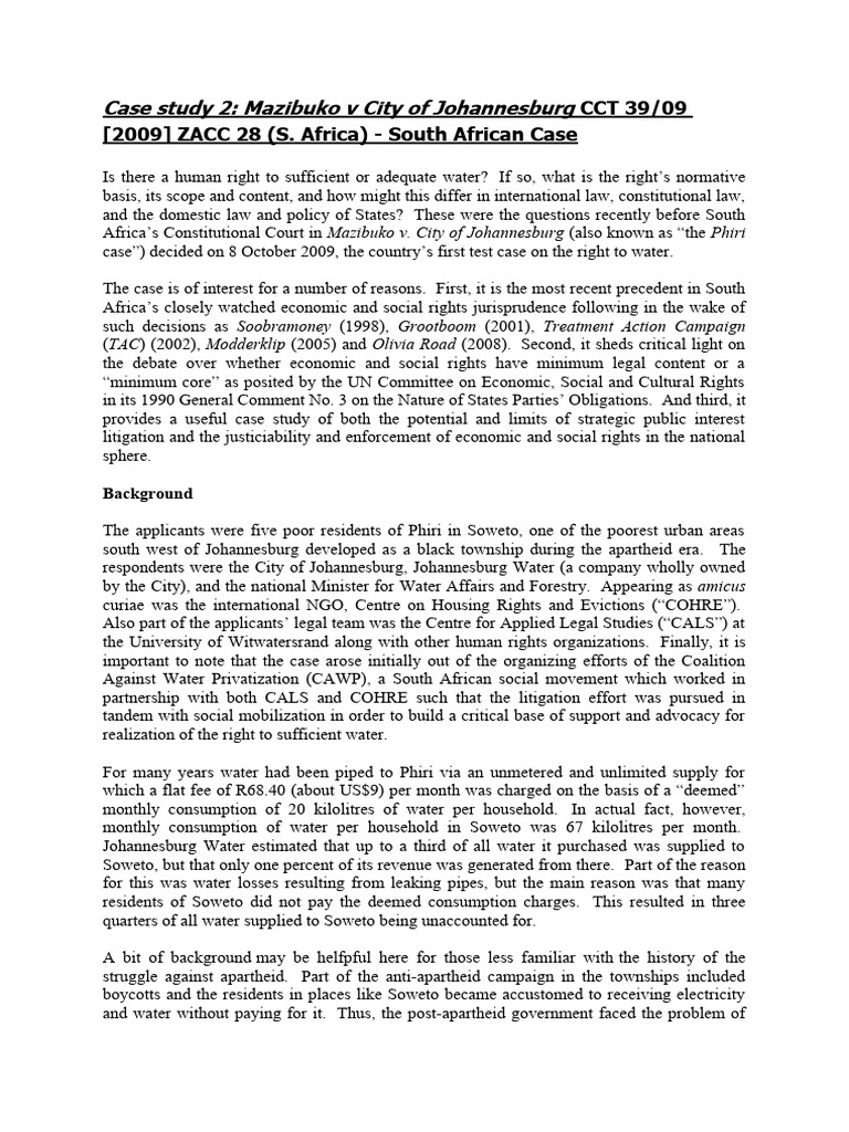 Case Study Right To Water and South Africa | PDF | Justice | Crime ...