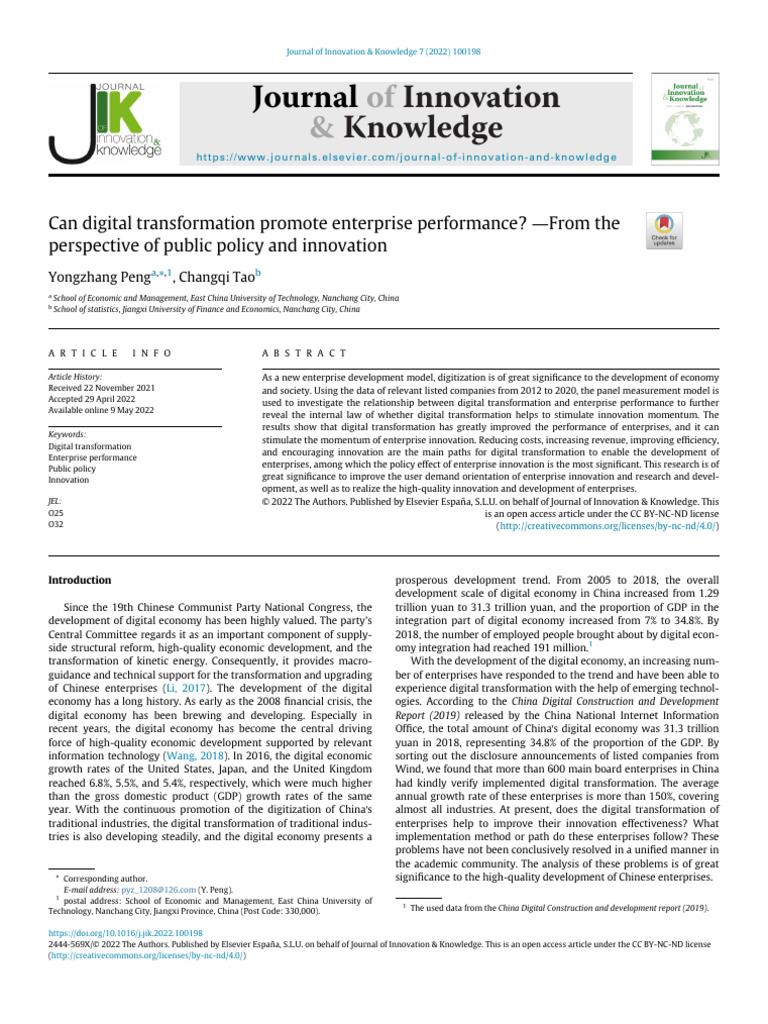 Digital Transformation and Enterprise Performance | PDF | Innovation ...