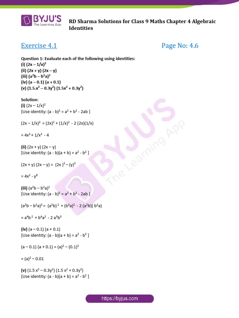 Algebraic Identities Examples With Solution