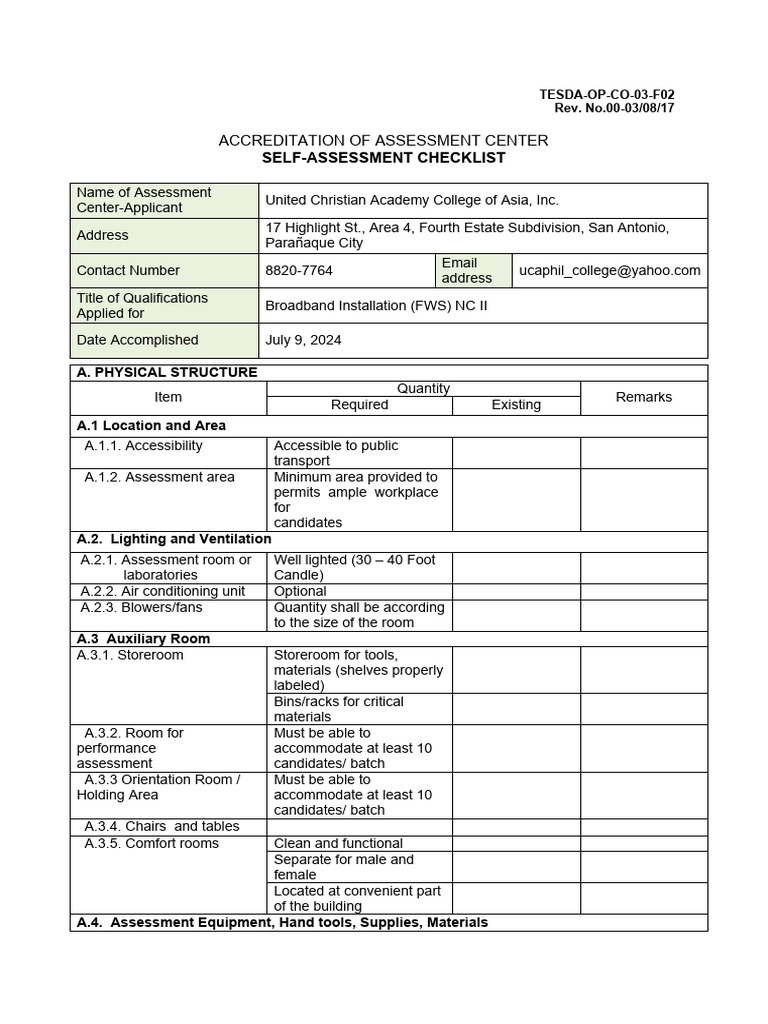 Assessment Center Accreditation Checklist | PDF | Telephone | Accessibility