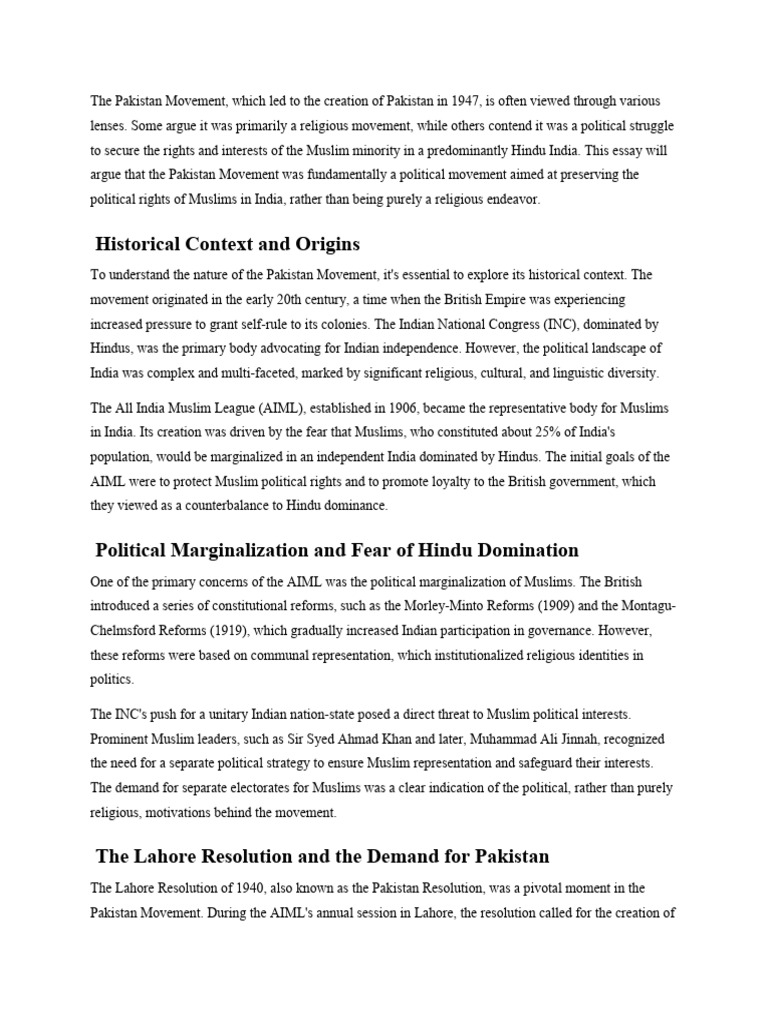 Pakistan Movement: Political Origins | PDF | All India Muslim League ...