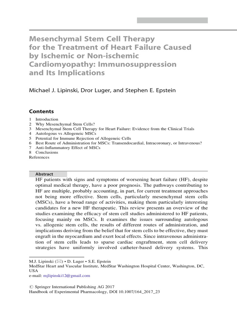 Mesenchymal Stem Cell Therapy For The Treatment of Heart Failure Caused ...