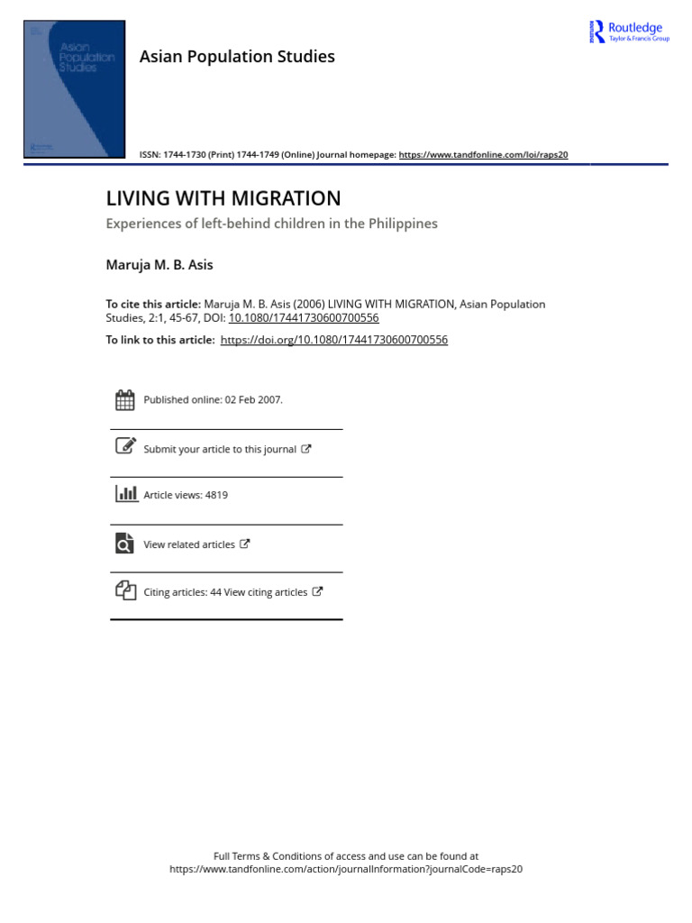 Left-Behind Children in Philippine Migration | PDF | Human Migration ...