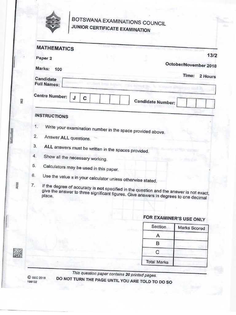 Maths Jce 2018 Paper 2 | PDF