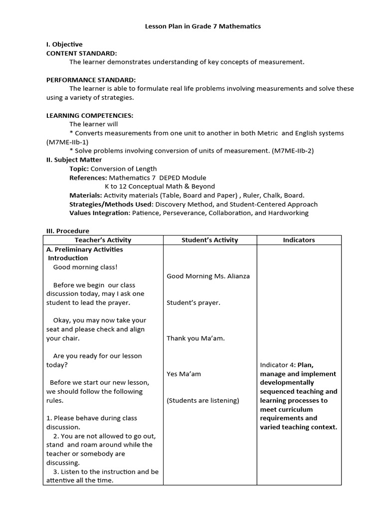 Grade 7 Math: Unit Conversion Lesson | PDF | Learning | Educational ...