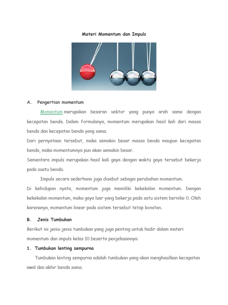 Materi Impuls dan Momentum Kelas 10 | PDF