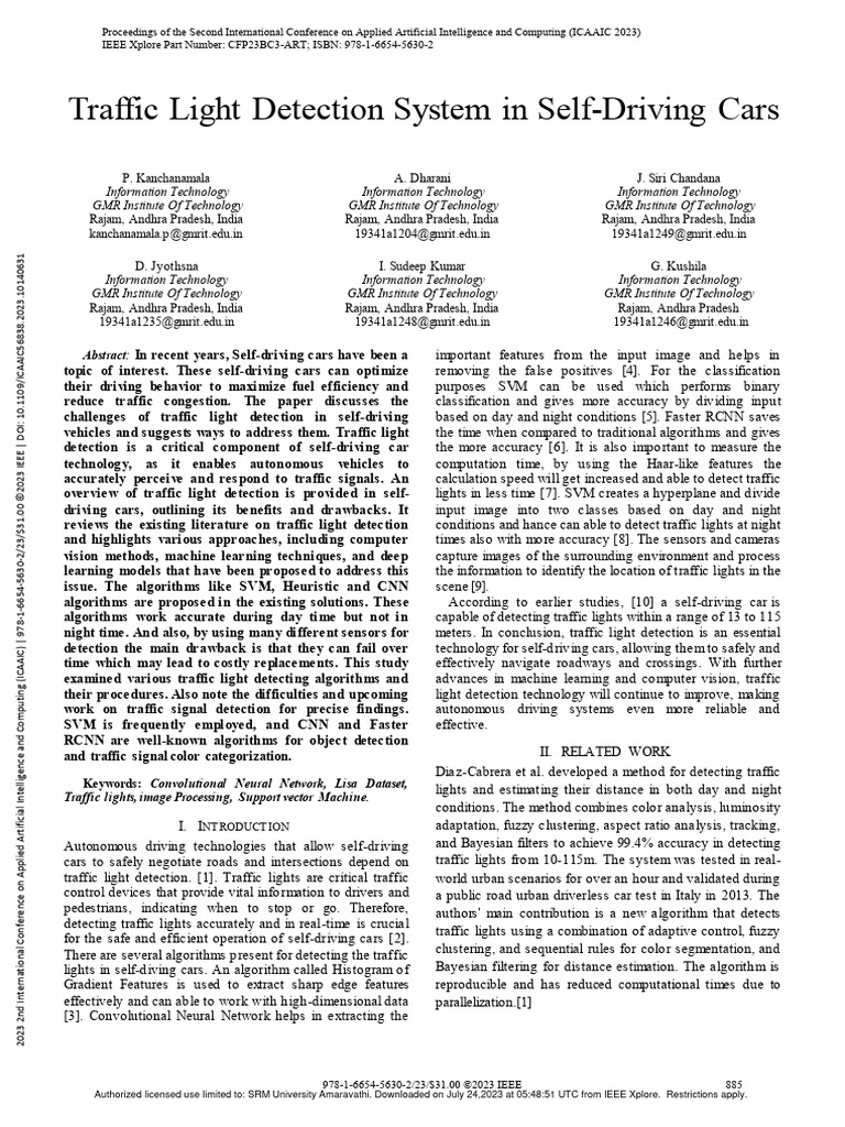 Traffic Light Detection System in Self-Driving Cars | PDF | Support ...