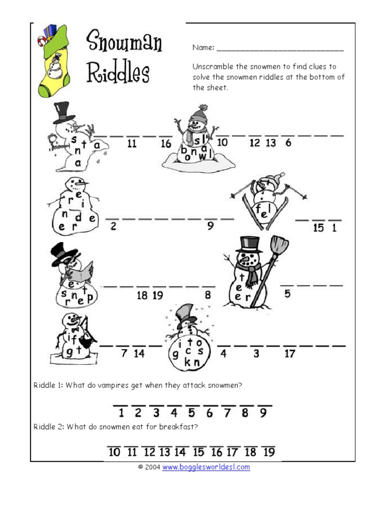 Snowmen Riddles and Clue Game | PDF | Games & Activities | Home & Garden