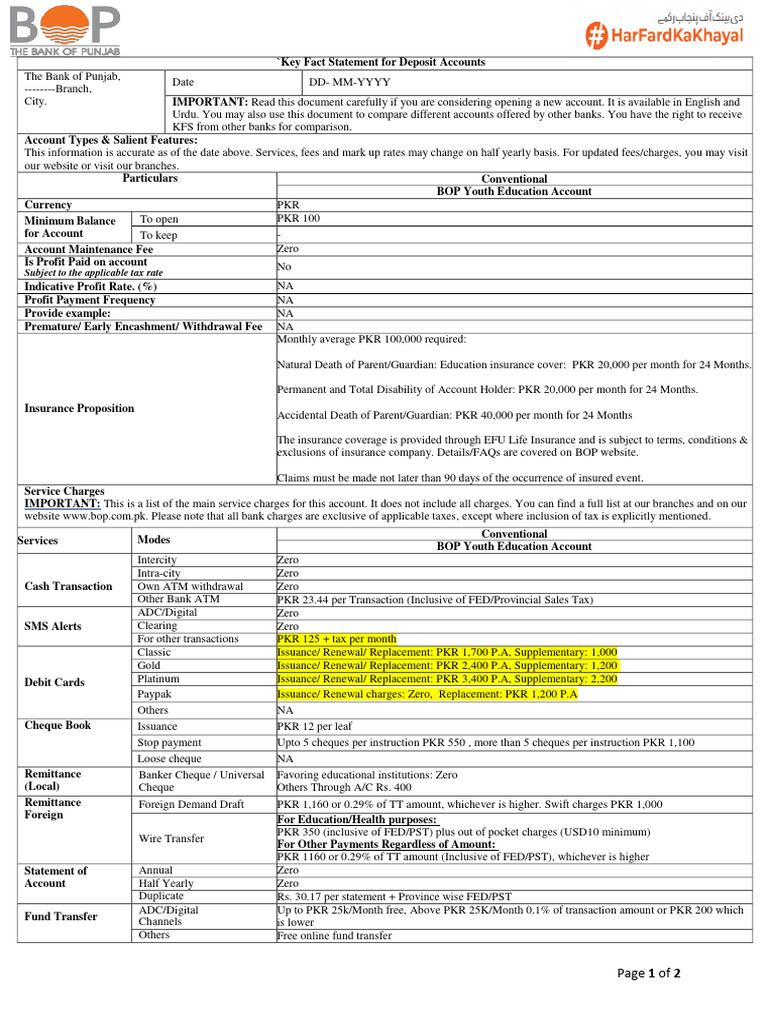 BOP Youth Education Account Guide | PDF | Cheque | Banks