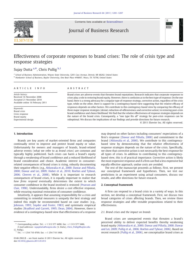 Corporate Crisis Response Effectiveness | PDF | Brand | Risk