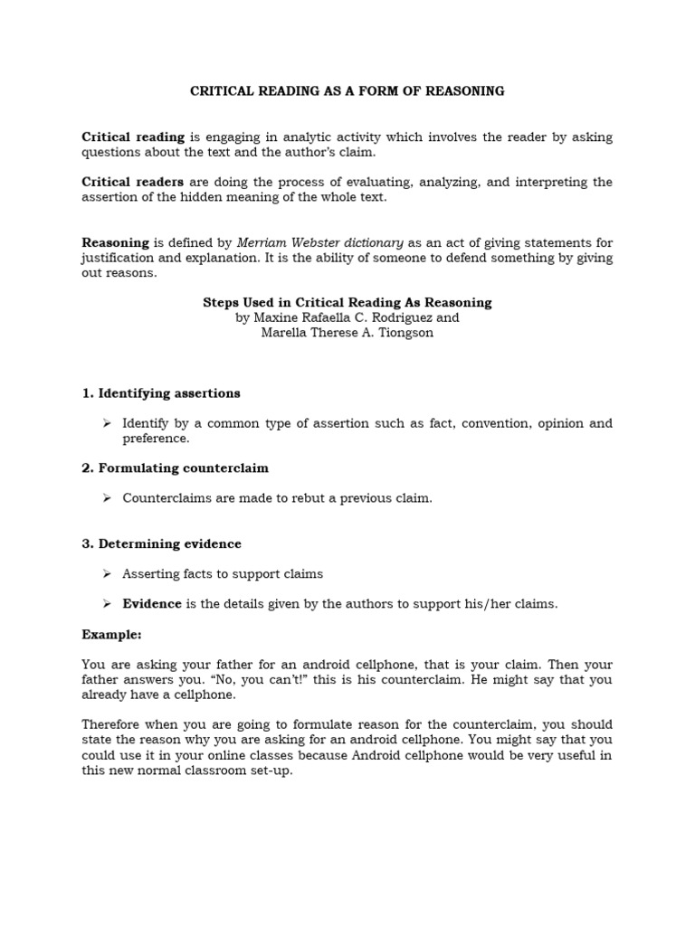 Critical Reading Techniques for Reasoning | PDF | Reason | Critical ...