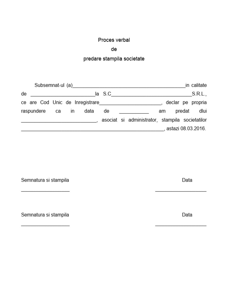 Proces-Verbal Predare Stampila | PDF