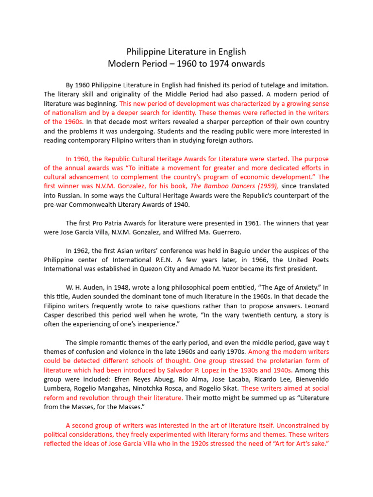 Philippine Literature: Modern Period Insights | PDF | Philippines