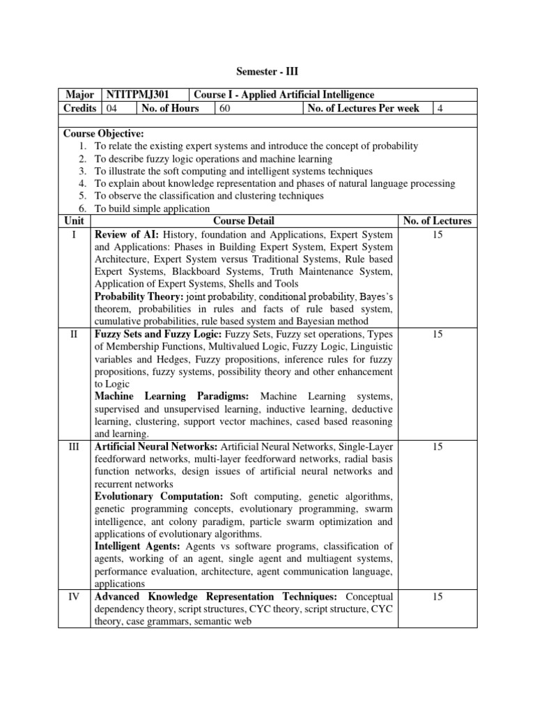 MScIT-Sem3 Syllabus | PDF | Artificial Intelligence | Intelligence (AI ...