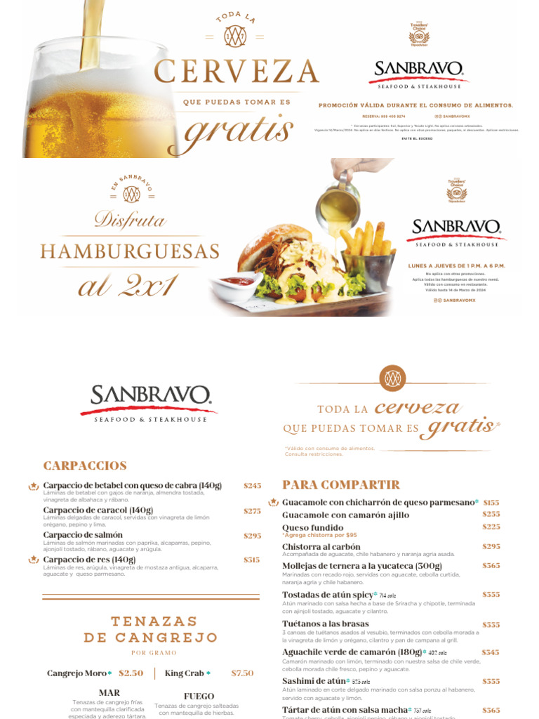 Menú y Promociones de San Bravo Mérida | PDF | ensalada | filete