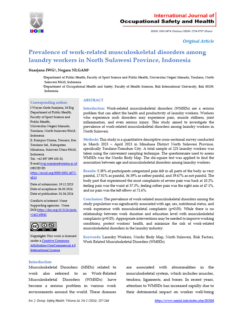 Prevalence of Work-Related Musculoskeletal Disorders Among Laundry ...
