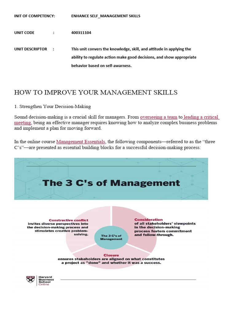 Enhancing Self-Management Skills | PDF | Goal | Leadership