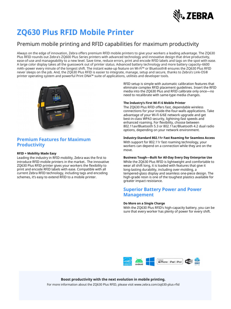 zq630 Series Rfid Spec Sheet en Us | PDF | Ieee 802.11 | Radio ...
