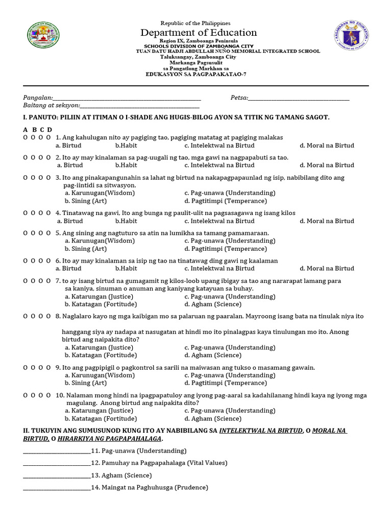 ESP Exam 3rd Quarter | PDF