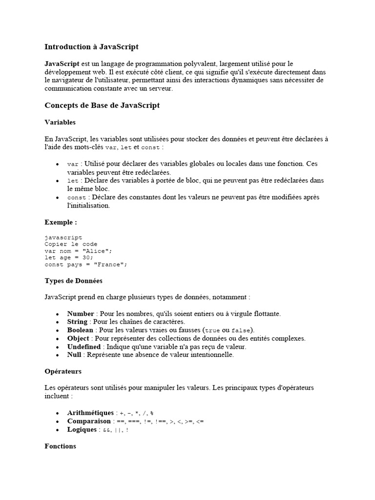 Introduction aux bases de JavaScript | PDF | JavaScript | Variable ...