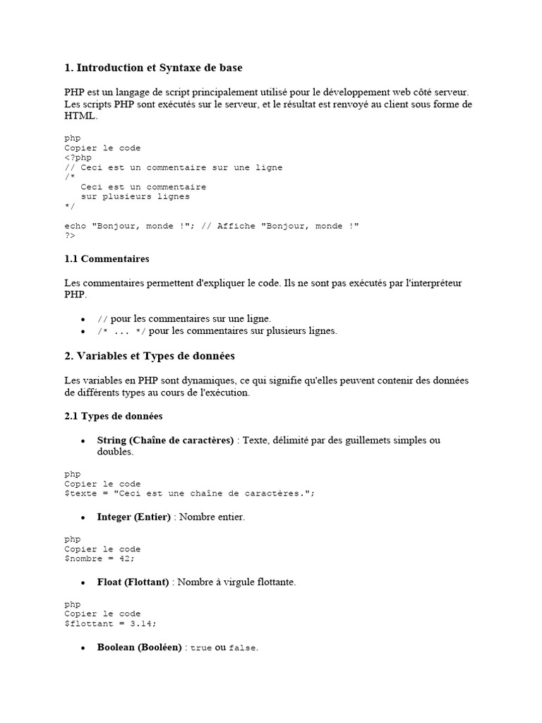 Introduction à PHP et ses bases | PDF | PHP | Programmation web