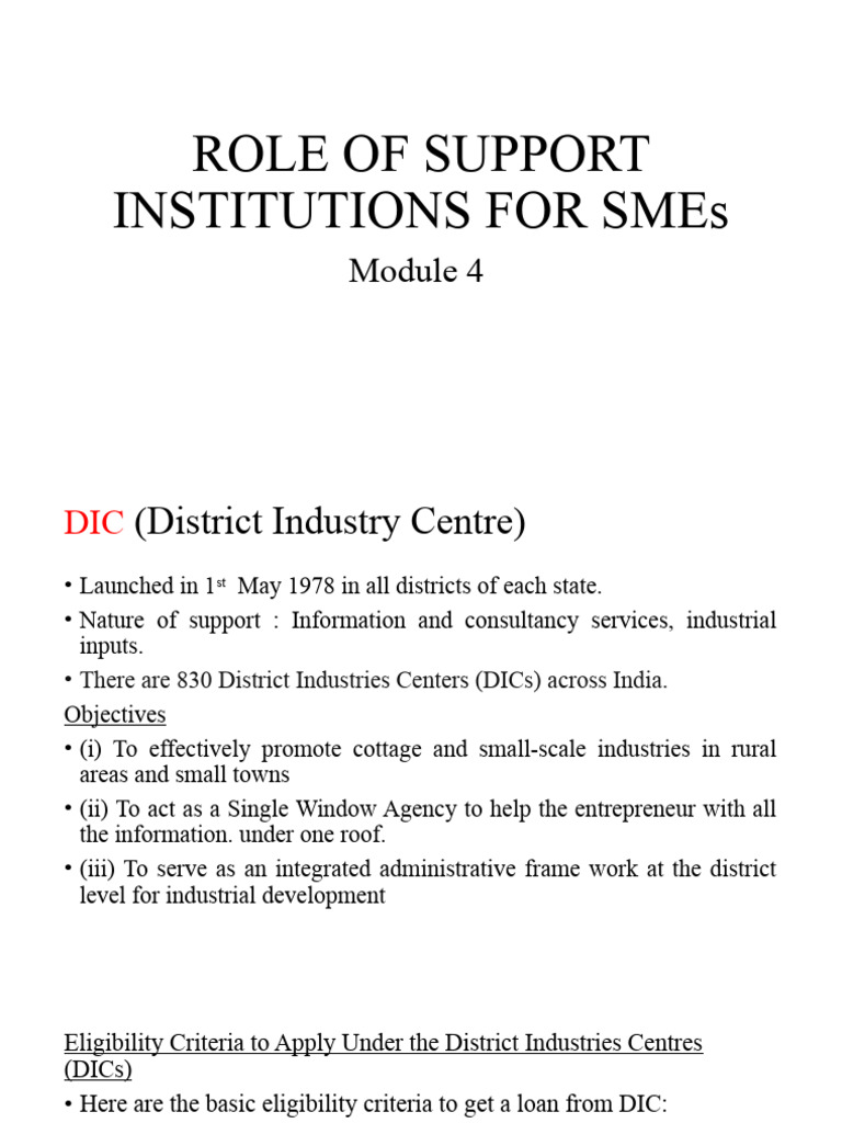 Role of support institutions for smes module 4 pdf economies business