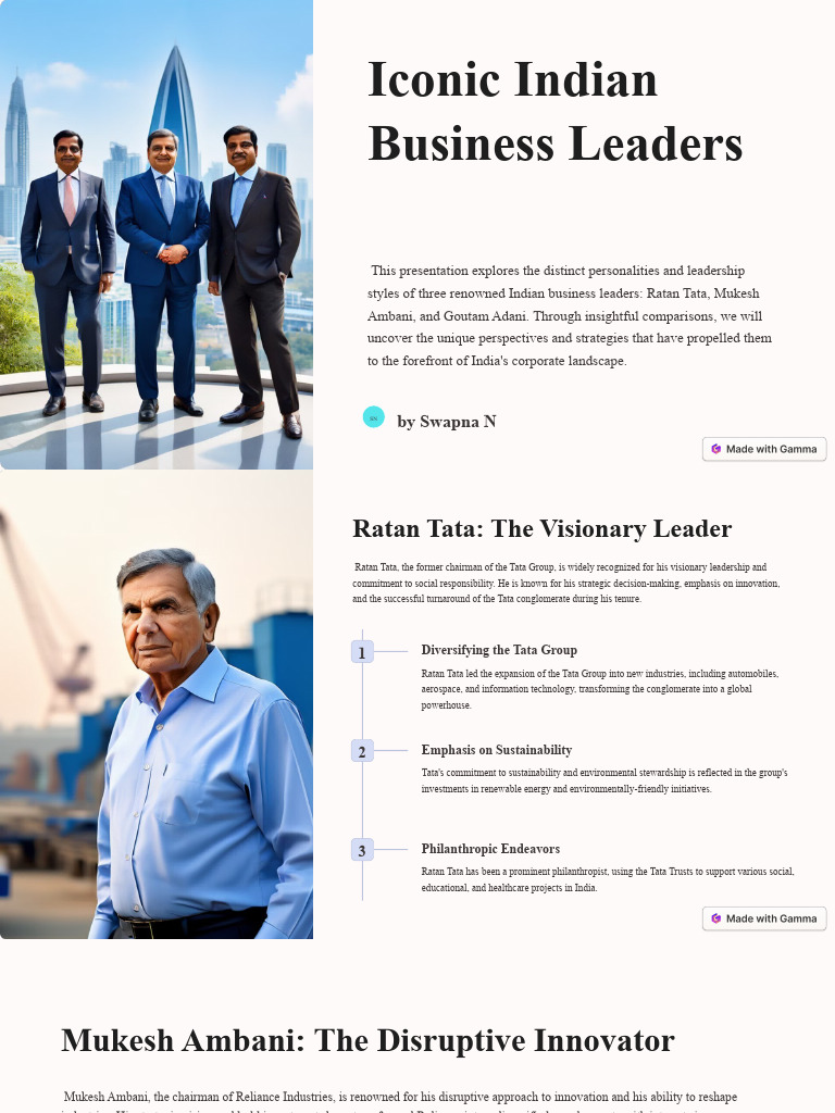 Iconic Indian Business Leaders: Tata, Ambani, Adani | PDF ...