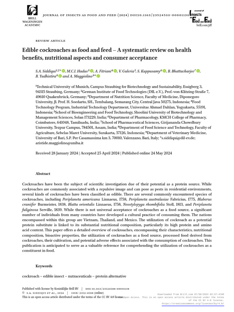 Edible Cockroaches: Nutrition and Benefits | PDF | Insects | Foods
