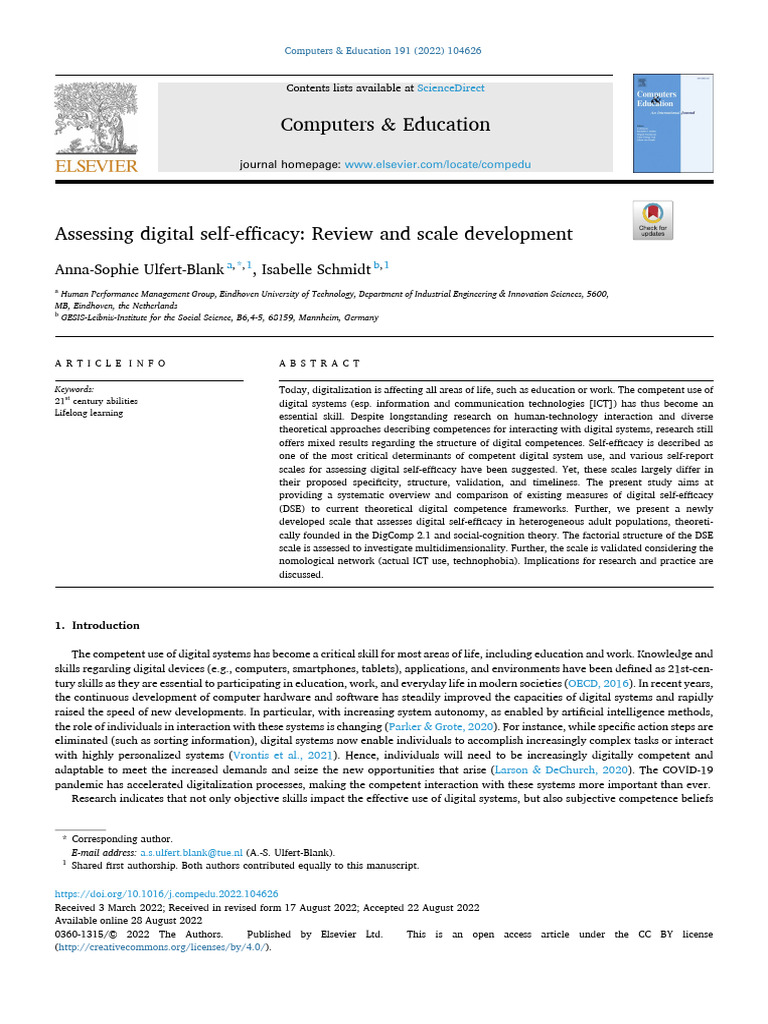 Digital Self-Efficacy Assessment Scale | PDF | Self Efficacy ...